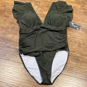 Elegant green Women's One-Piece ruffles and ruching Swimsuit